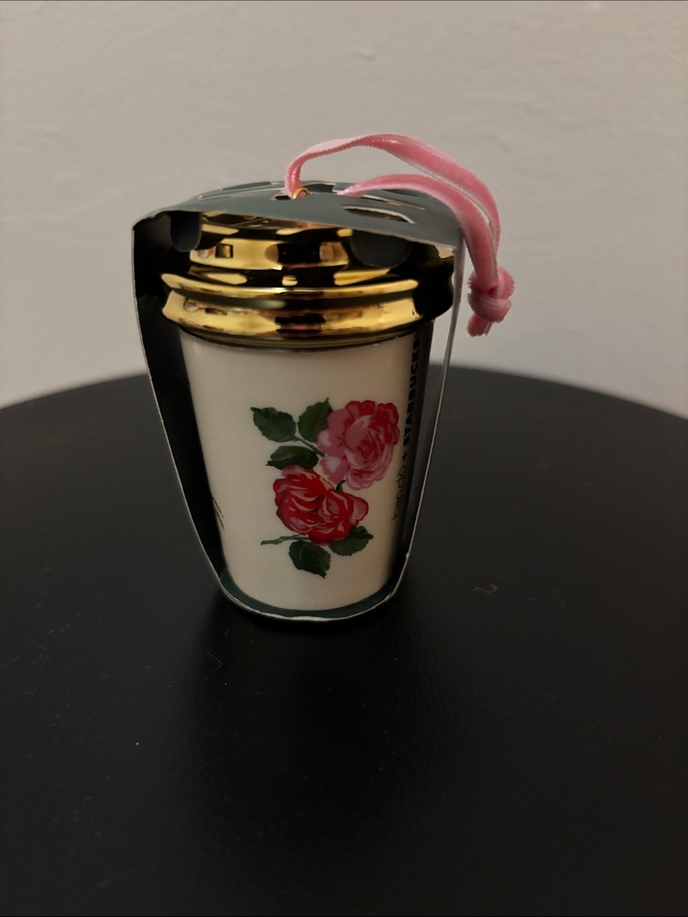 Porcelain Floral Ornament with Gold Lid and Pink Ribbon Starbucks limited
